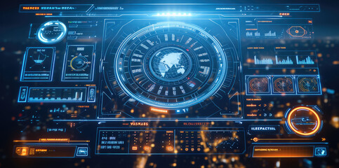 A screen interface, in the style of futuristic elements. Generative AI.