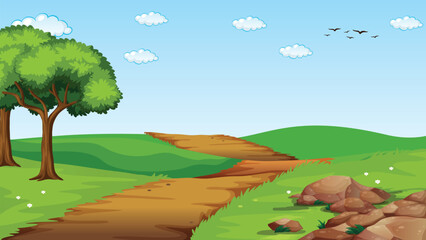 Cartoon Forest Background Vector with road forest background with road vector background for cartoon