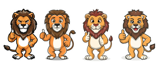 set of lion giving thumbs up, illustration, flat vector lion stickers
