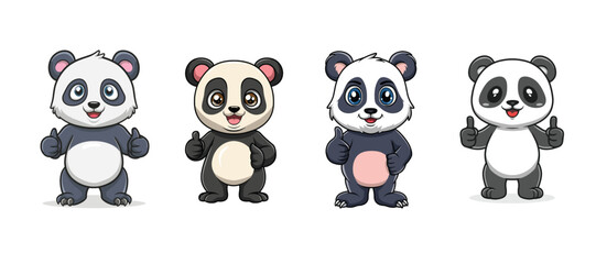 set of panda giving thumbs up, illustration