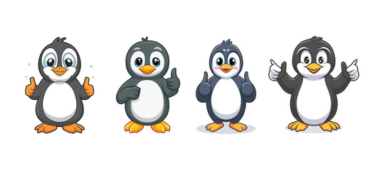 Naklejka premium set of penguin giving thumbs up, illustration