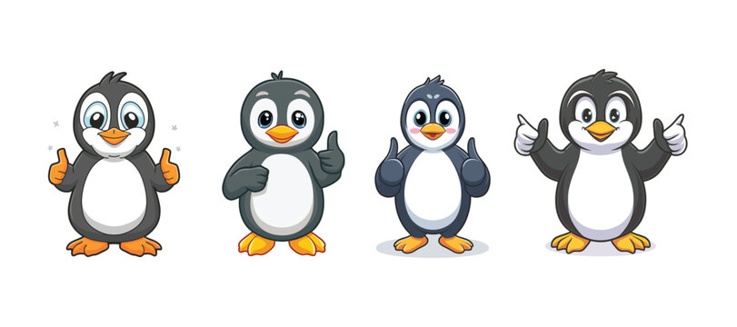 set of penguin giving thumbs up, illustration