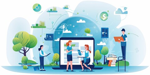 LMS - Learning Management System concept. Online learning platform. HR manager planning and analysis corporate learning management system to streamline content delivery and measure the effectiveness