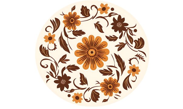 Circular flower plant pattern carpet design image, color line silhouette, flat vector source file, top view, UHD, high detail, best quality, 16K, high quality. Generative Ai

