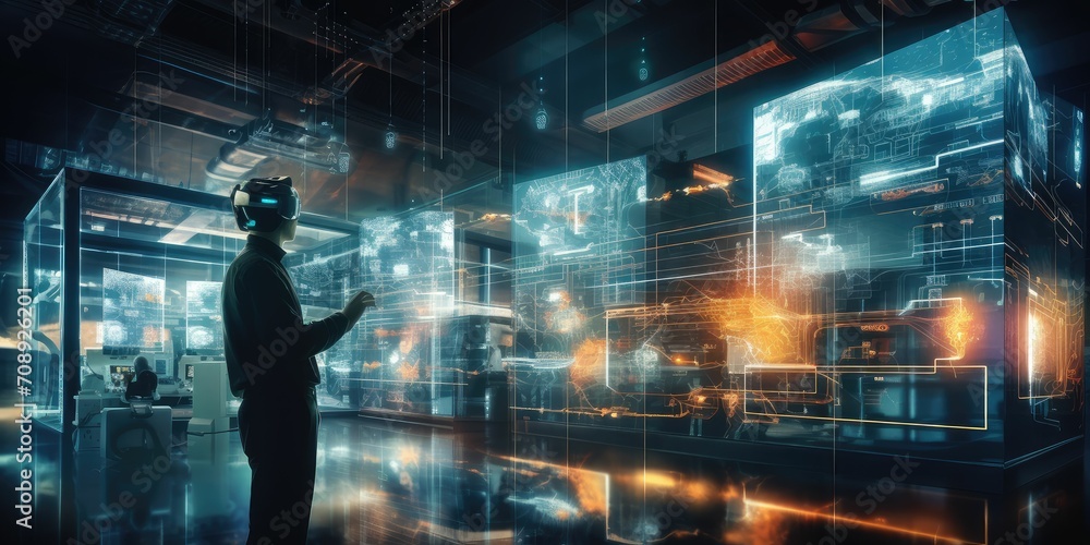 Poster new normal futuristic technology in smart automation industrial concept using artificial intelligenc