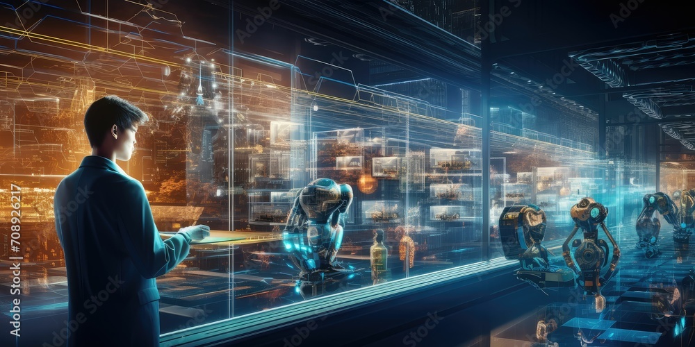 Poster new normal futuristic technology in smart automation industrial concept using artificial intelligenc