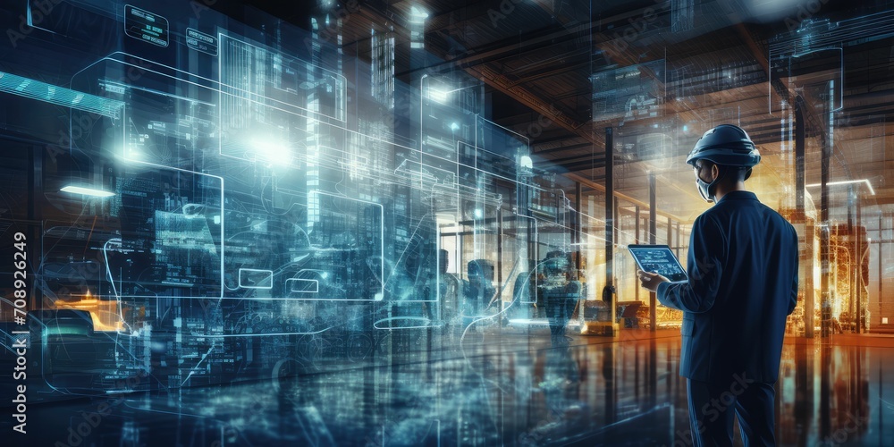 Poster new normal futuristic technology in smart automation industrial concept using artificial intelligenc