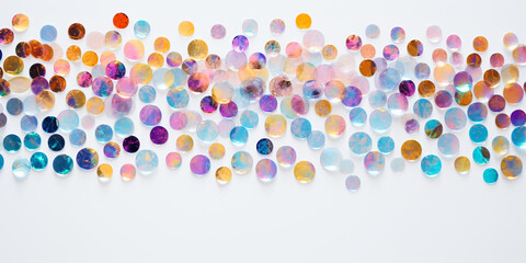halographic sequins on a white background, multi-colored sparkles, confetti scattered on a white background