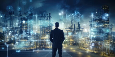 Smart industry 4.0 technology concept, engineer using data and control networking for sustainable energy, sustainable development, energy saving, increase productivity and efficiency management