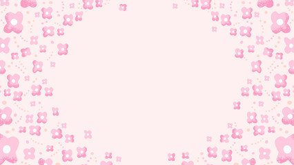 Fototapeta na wymiar 手描きの花柄　フレーム・背景素材／ピンク（横向き16:9）
