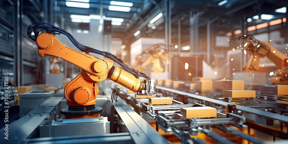 Aufkleber using automation process to increase productivity. industrial management in efficiency and efficient