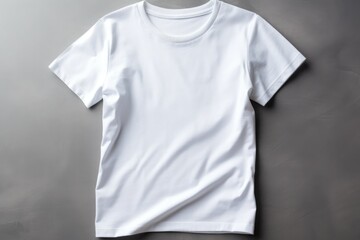 White unpatterned short-sleeved T-shirt flat on gray background, T-shirt mockup, white short-sleeved T-shirt template