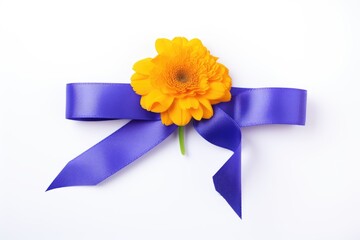 Bladder cancer awareness, marigold and purple ribbon, symbolic color on helping hand support