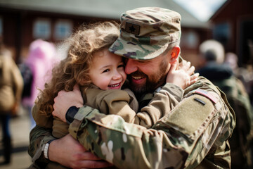 Fototapeta premium Portrait of a father and daughter on the background of the sunset
