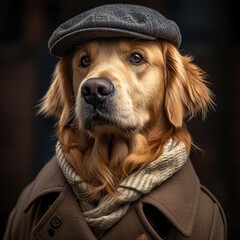 A golden retriever in detective suit with a hat. Generative AI.