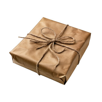 A Wrapped Parcel With String.. Isolated on a Transparent Background. Cutout PNG.