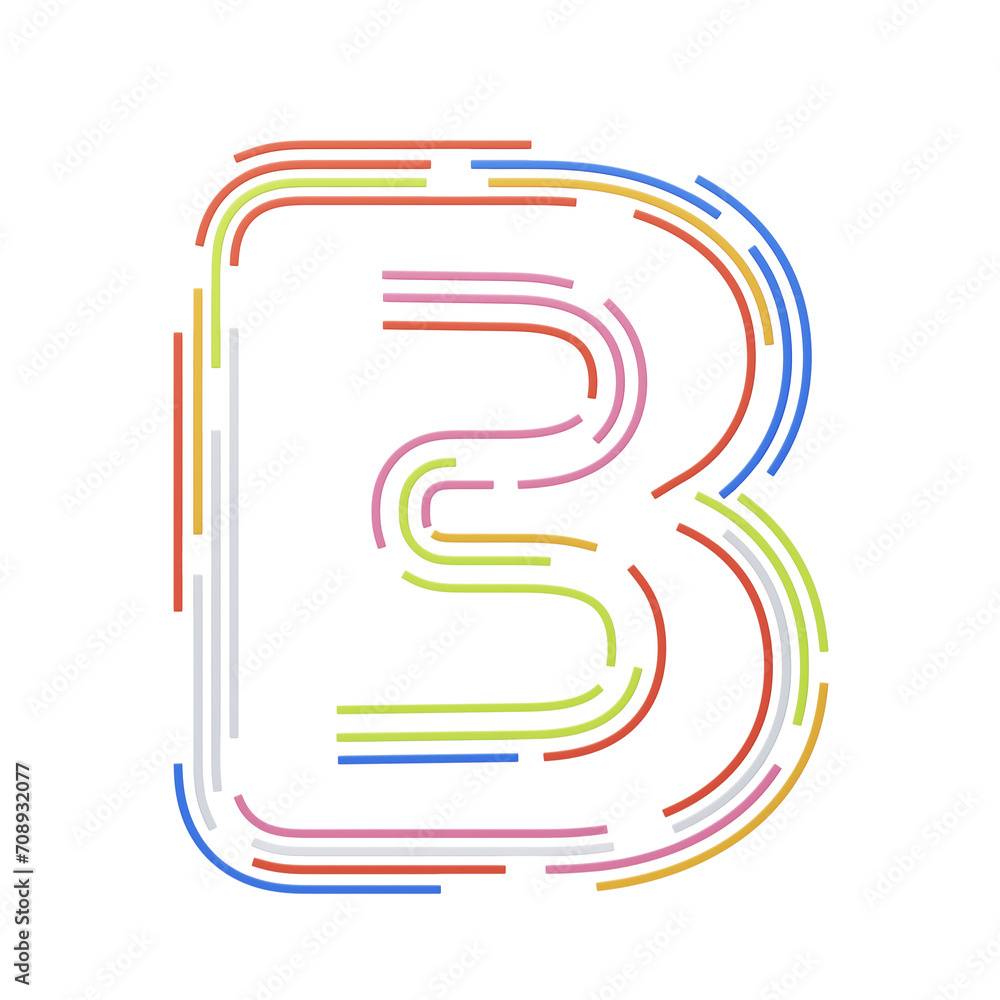 Fototapete b letter 3d shape stripes text. 3d illustration, 3d element, 3d rendering. 3d visualization isolated