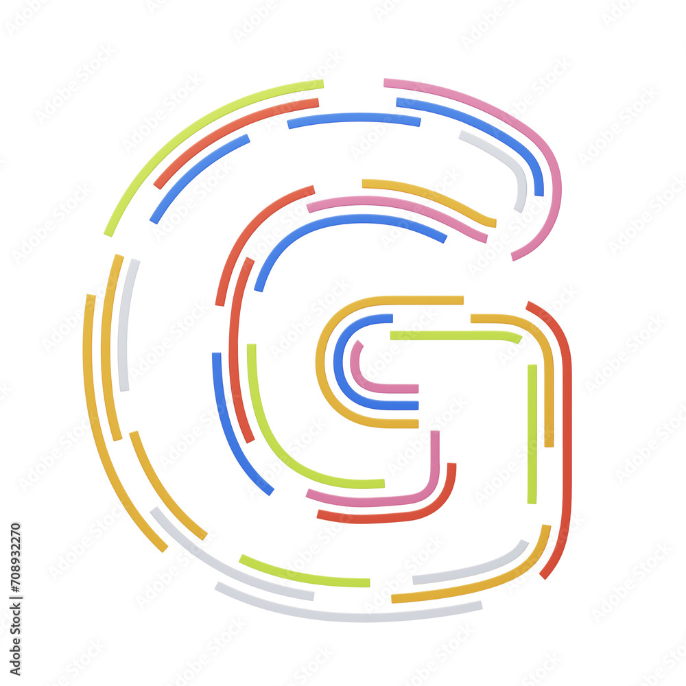 Fototapete g letter 3d shape stripes text. 3d illustration, 3d element, 3d rendering. 3d visualization isolated