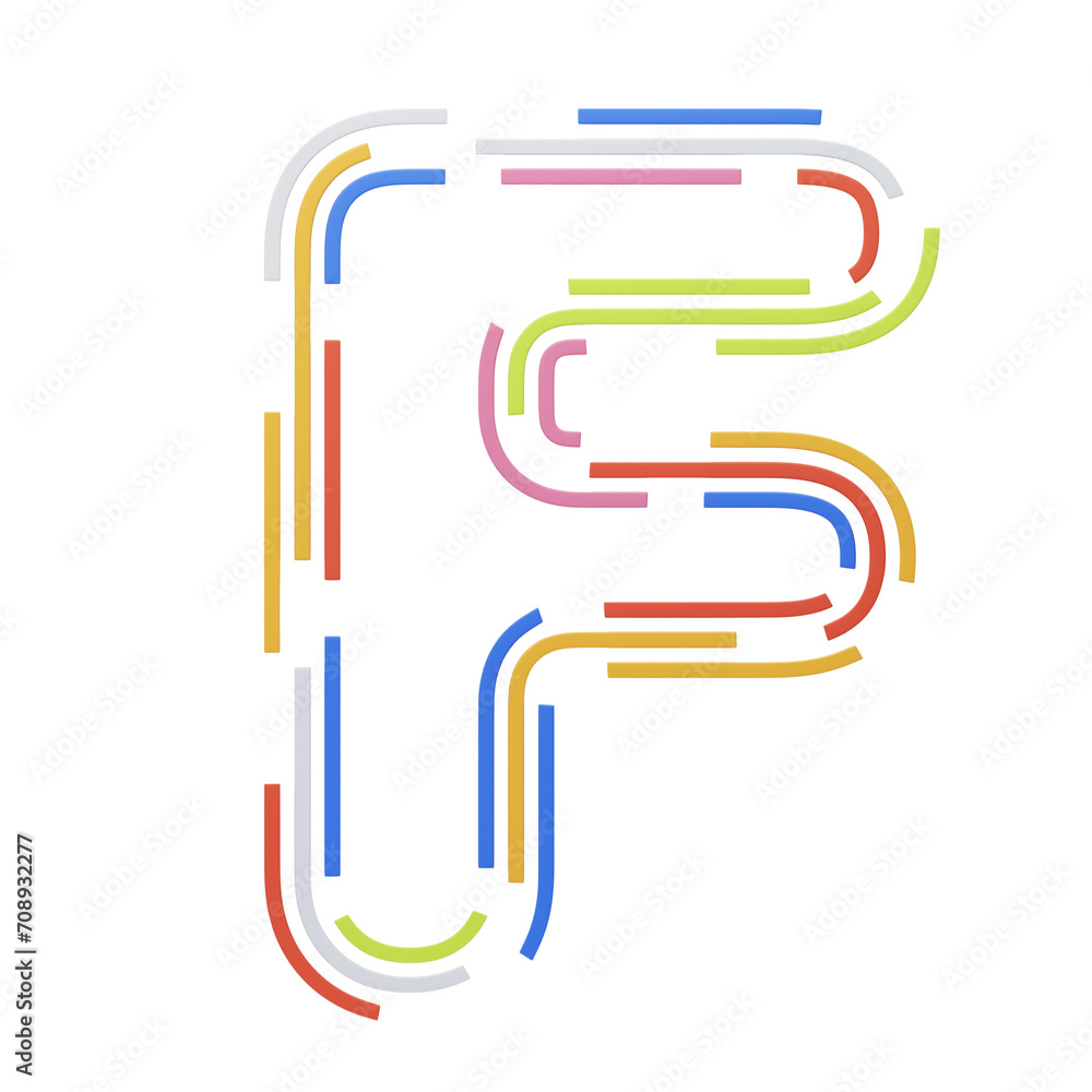 Fototapete f letter 3d shape stripes text. 3d illustration, 3d element, 3d rendering. 3d visualization isolated