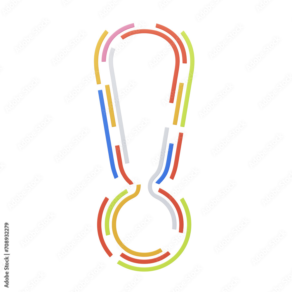 Fototapete exclamation sign symbol 3d shape stripes text. 3d illustration, 3d element, 3d rendering. 3d visuali