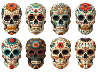 Rolgordijnen Schedel Cinco de Mayo Sugar Skull Set Isolated on Transparent or White Background, PNG