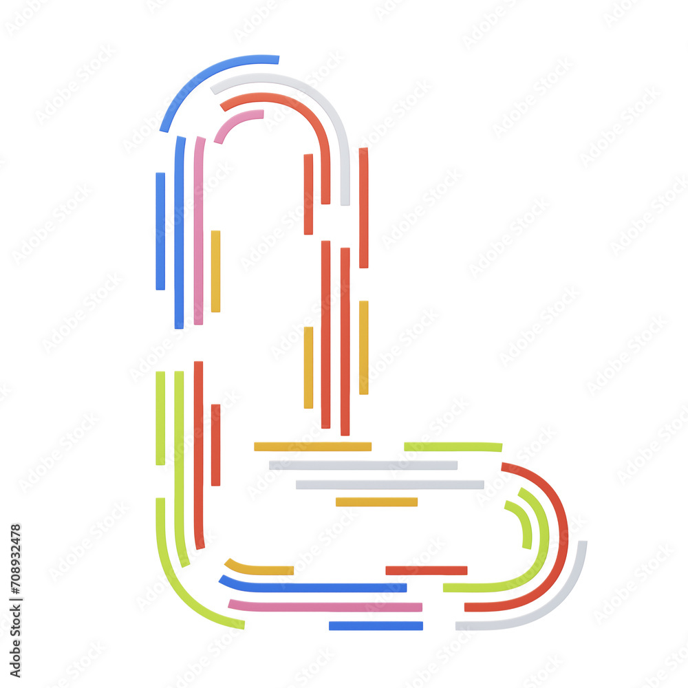 Poster l letter 3d shape stripes text. 3d illustration, 3d element, 3d rendering. 3d visualization isolated