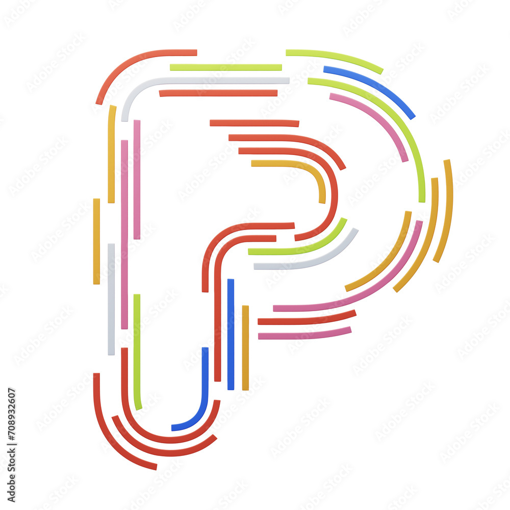 Poster p letter 3d shape stripes text. 3d illustration, 3d element, 3d rendering. 3d visualization isolated