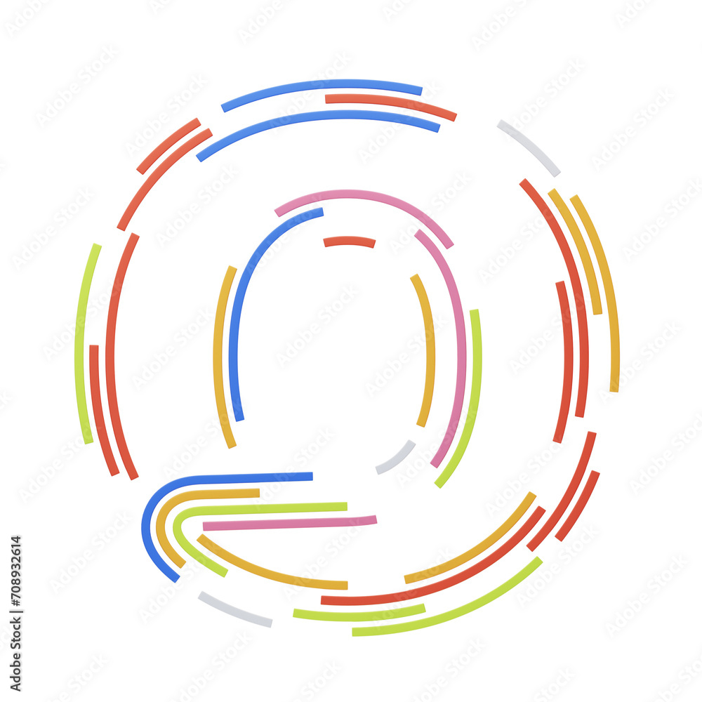 Fototapete o letter 3d shape stripes text. 3d illustration, 3d element, 3d rendering. 3d visualization isolated