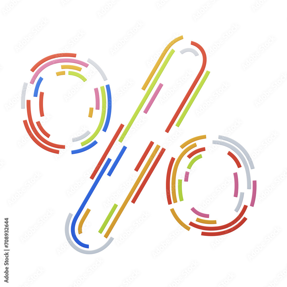Poster percent sign symbol 3d shape stripes text. 3d illustration, 3d element, 3d rendering. 3d visualizati