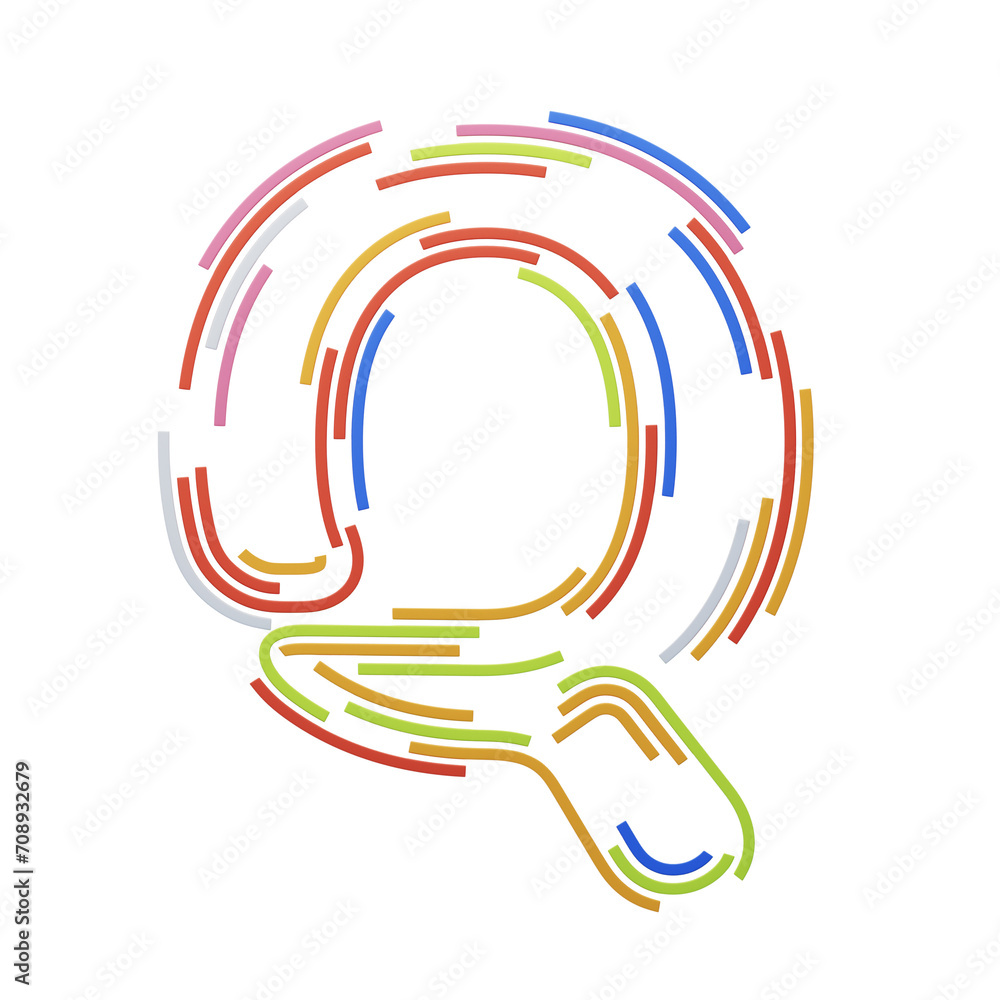 Fototapete q letter 3d shape stripes text. 3d illustration, 3d element, 3d rendering. 3d visualization isolated