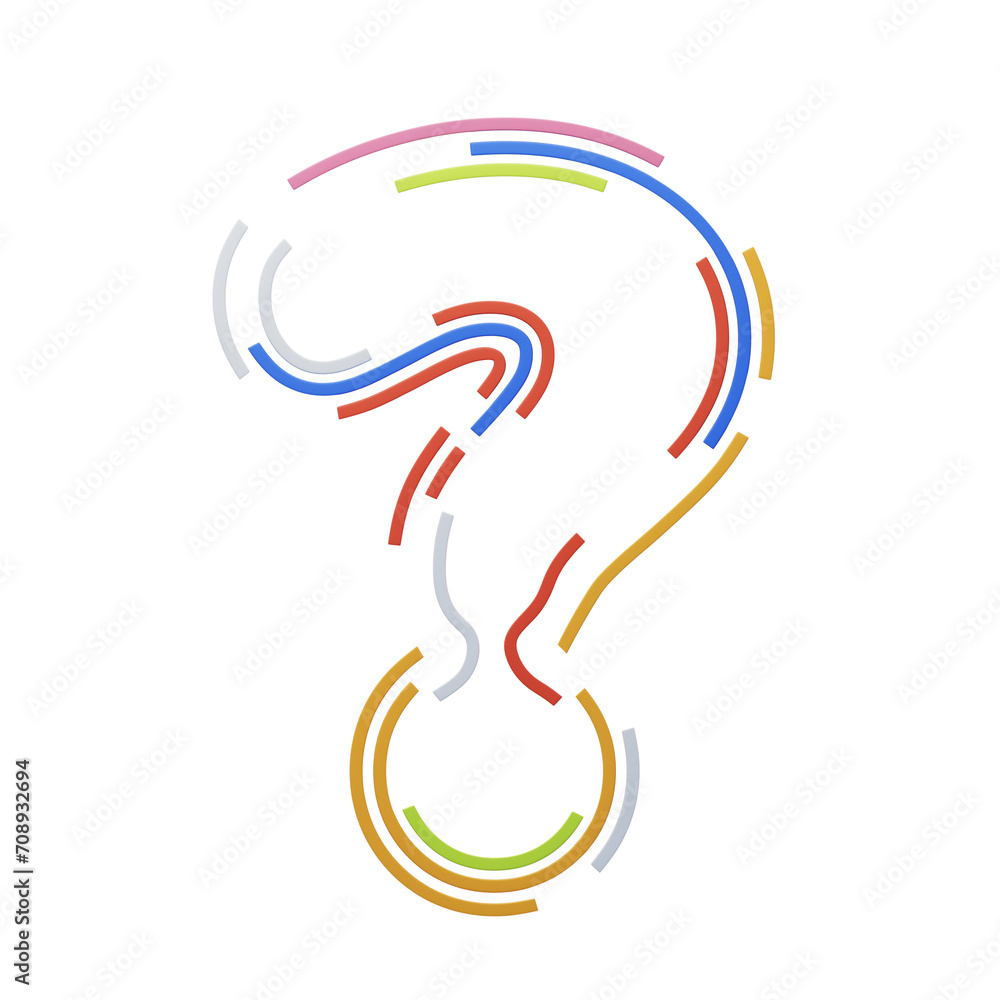Poster question mark symbol 3d shape stripes text. 3d illustration, 3d element, 3d rendering. 3d visualizat