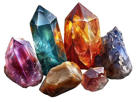 Gemstone Set Isolated on Transparent or White Background, PNG