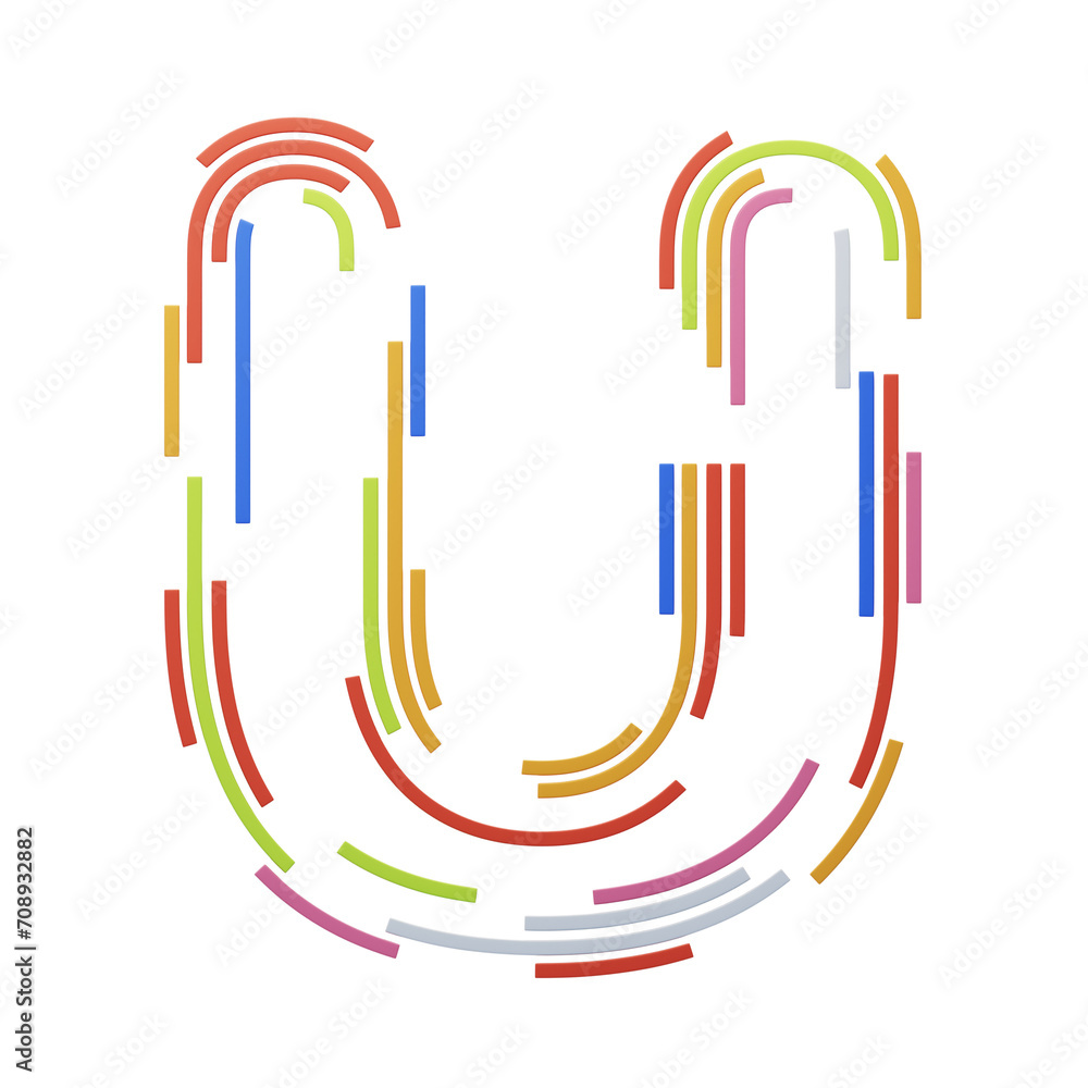 Poster u letter 3d shape stripes text. 3d illustration, 3d element, 3d rendering. 3d visualization isolated