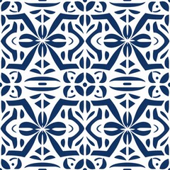 Traditional Pacific Islands tapa cloth seamless pattern. Blue and white Polynesian tribal textile print. Ethnic background design for fashion, tattoo, textile, web, banner
