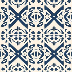 Traditional Pacific Islands tapa cloth seamless pattern. Blue and white Polynesian tribal textile print. Ethnic background design for fashion, tattoo, textile, web, banner