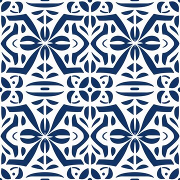 Traditional Pacific Islands tapa cloth seamless pattern. Blue and white Polynesian tribal textile print. Ethnic background design for fashion, tattoo, textile, web, banner