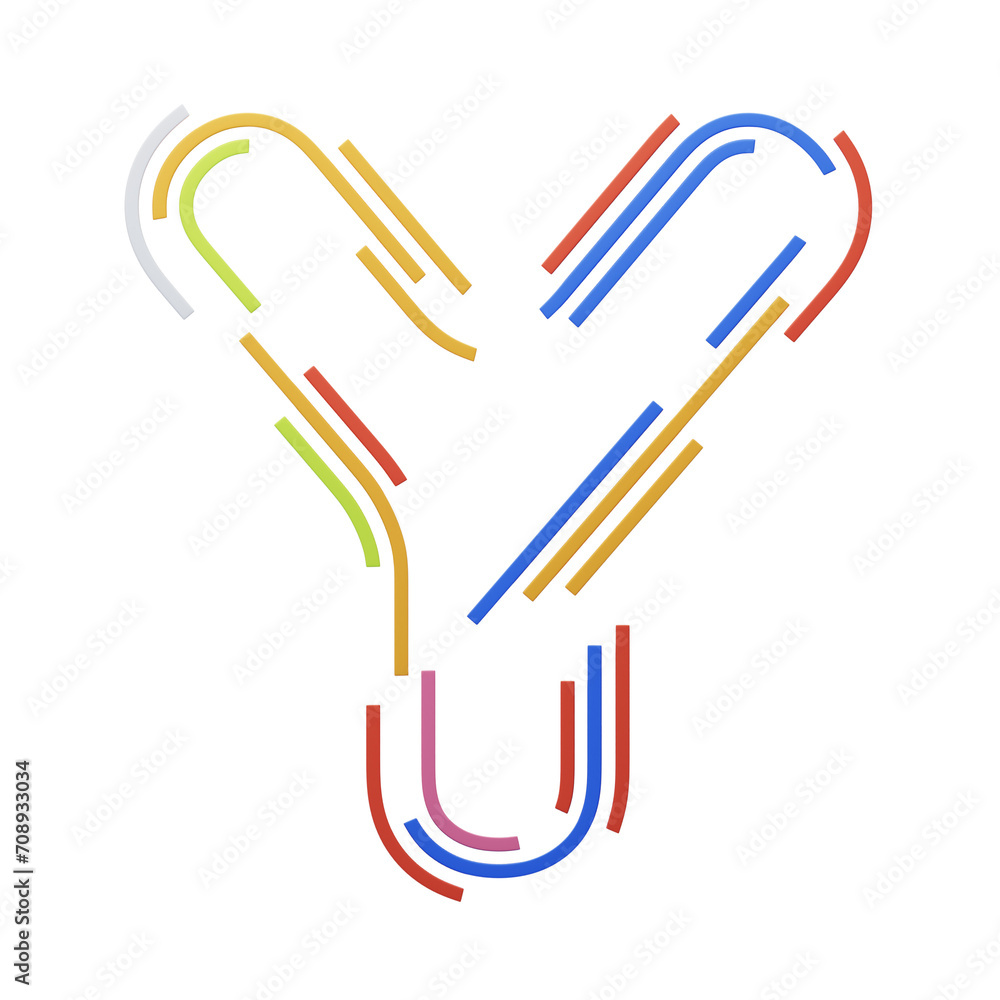 Poster y letter 3d shape stripes text. 3d illustration, 3d element, 3d rendering. 3d visualization isolated