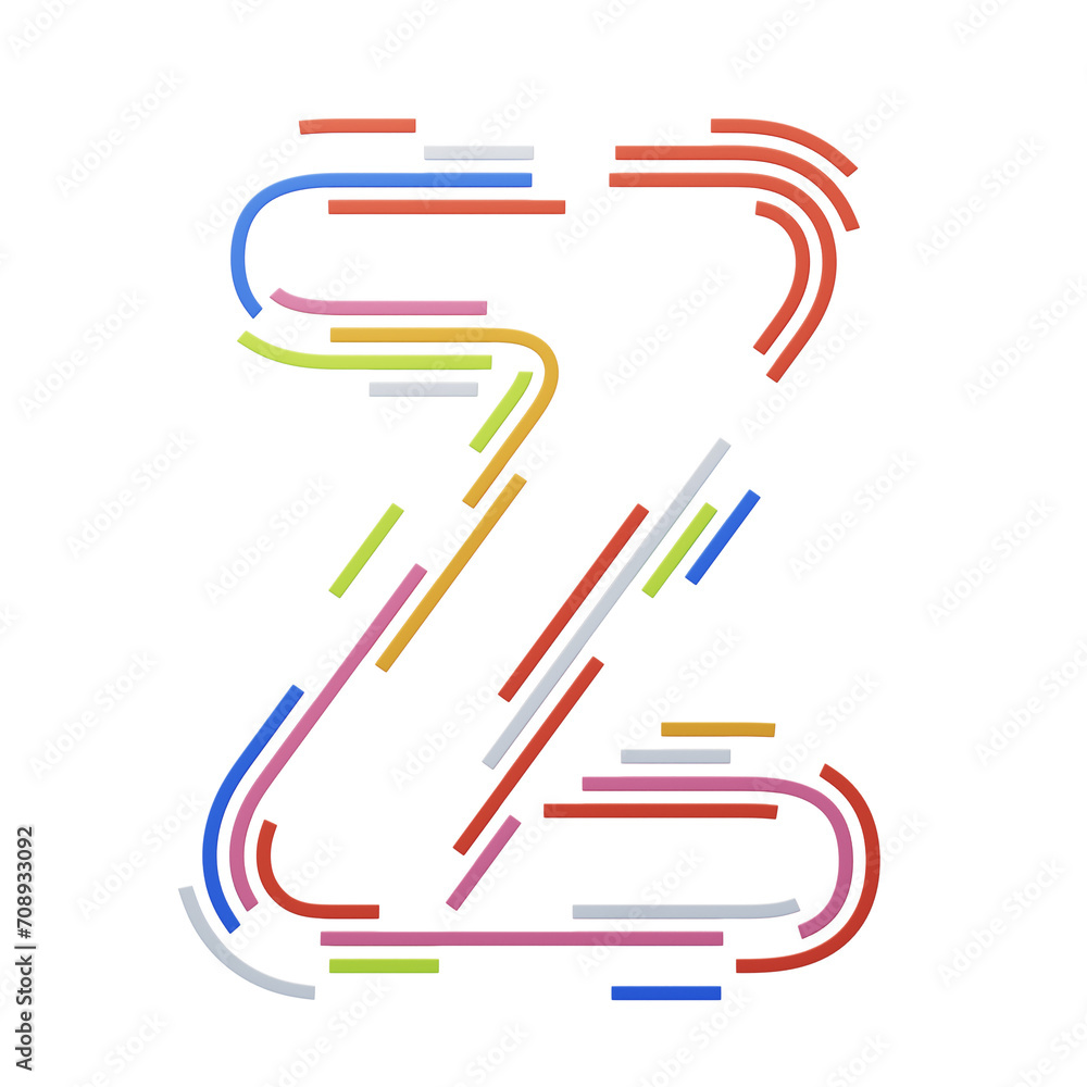 Poster z letter 3d shape stripes text. 3d illustration, 3d element, 3d rendering. 3d visualization isolated