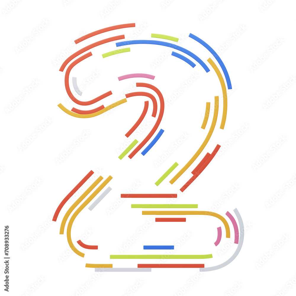 Fototapete 3d number 2 shape stripes text. 3d illustration, 3d element, 3d rendering. 3d visualization isolated