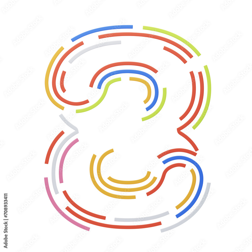 Poster 3d number 8 shape stripes text. 3d illustration, 3d element, 3d rendering. 3d visualization isolated