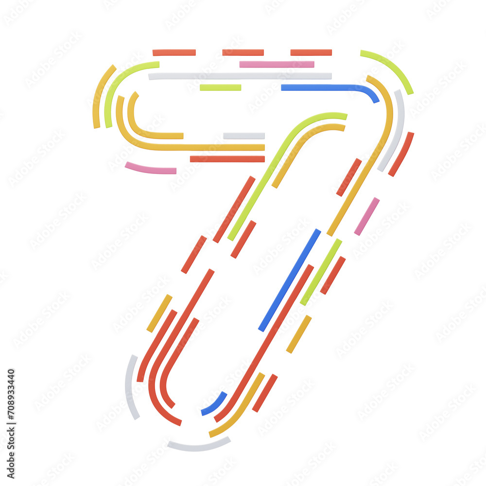 Poster 3d number 7 shape stripes text. 3d illustration, 3d element, 3d rendering. 3d visualization isolated