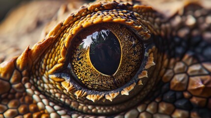 Fototapeta premium a close up of a lizard's eye with a tree in the reflection of it's reflection in the eye of the eye of another lizard's eye.