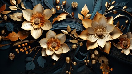 luxurious golden floral pattern in art deco style.