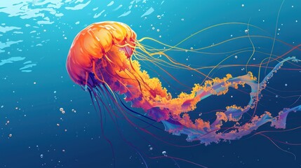  a close up of a jellyfish in the water with a lot of bubbles on the bottom of it's head and a lot of water bubbles on the bottom of the bottom of the water. - obrazy, fototapety, plakaty
