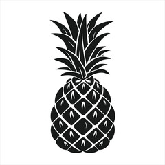 black silhouette of a Pineapple with thick outline side view isolated