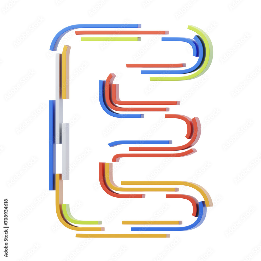 Fototapete e letter 3d shape stripes text. 3d illustration, 3d element, 3d rendering. 3d visualization isolated