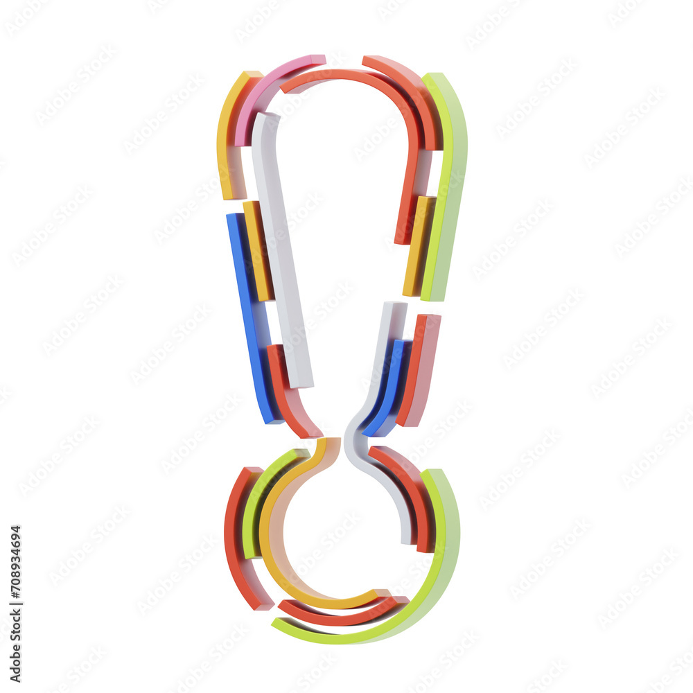 Fototapete exclamation sign symbol 3d shape stripes text. 3d illustration, 3d element, 3d rendering. 3d visuali