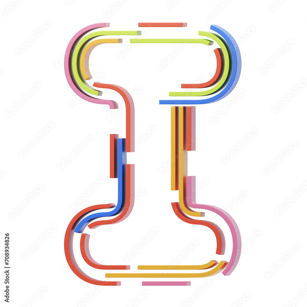 Fototapete i letter 3d shape stripes text. 3d illustration, 3d element, 3d rendering. 3d visualization isolated