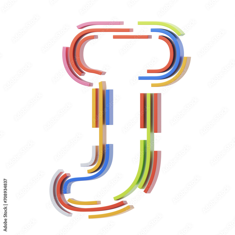 Fototapete j letter 3d shape stripes text. 3d illustration, 3d element, 3d rendering. 3d visualization isolated