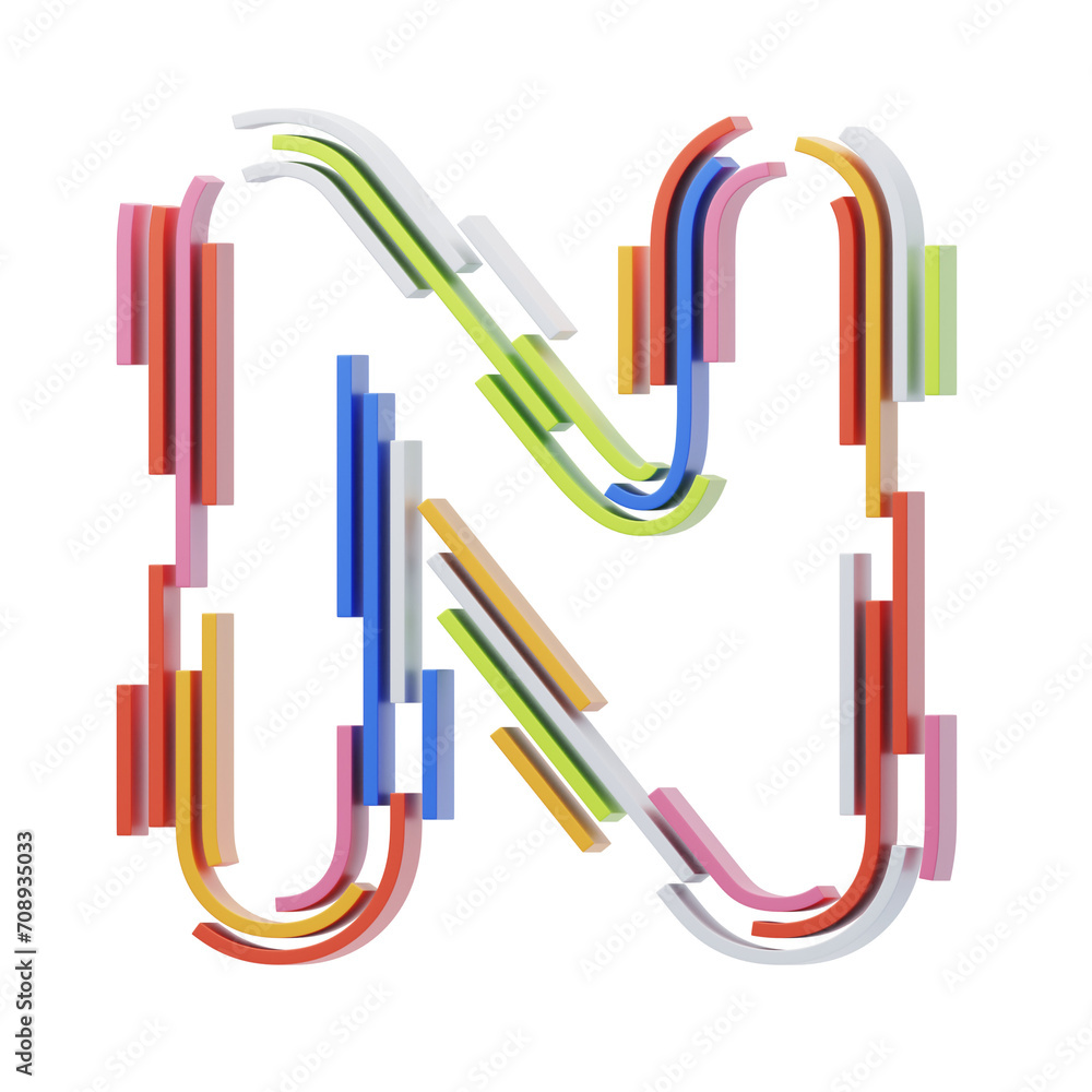 Poster n letter 3d shape stripes text. 3d illustration, 3d element, 3d rendering. 3d visualization isolated
